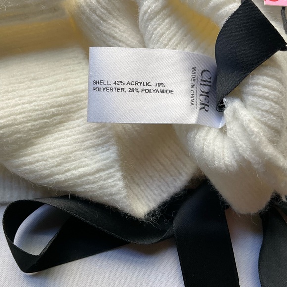 Cider Off Shoulder Bow Tie Sweater Cream Knit Balloon Sleeve XL NWT - Picture 5 of 11